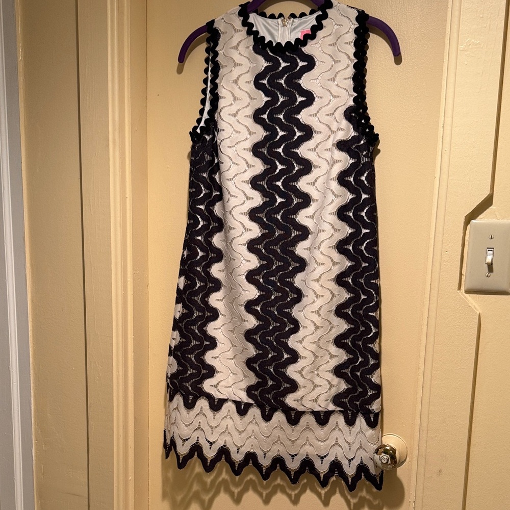 Kate Spade Black and White Zigzag Midi Dress